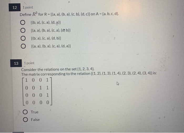 Solved 12 1 Point Define Rs For R A A B A C B Chegg Com