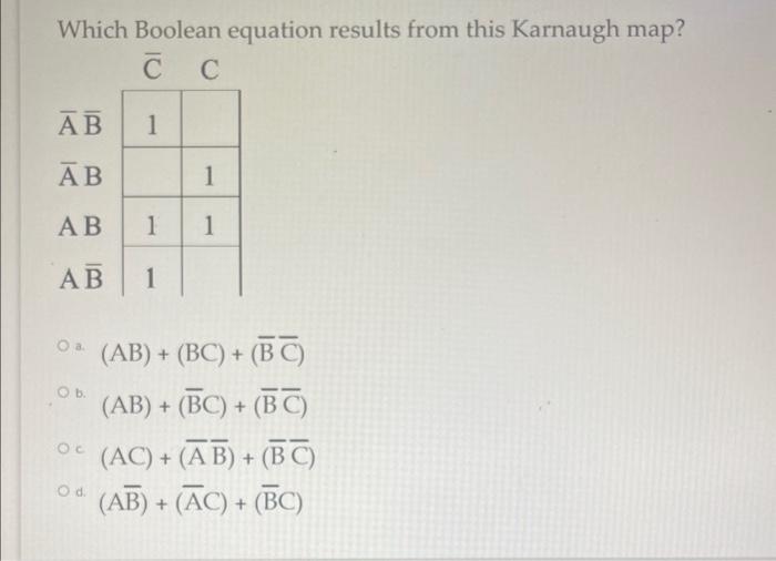 Solved Which Boolean equation results from this Karnaugh | Chegg.com