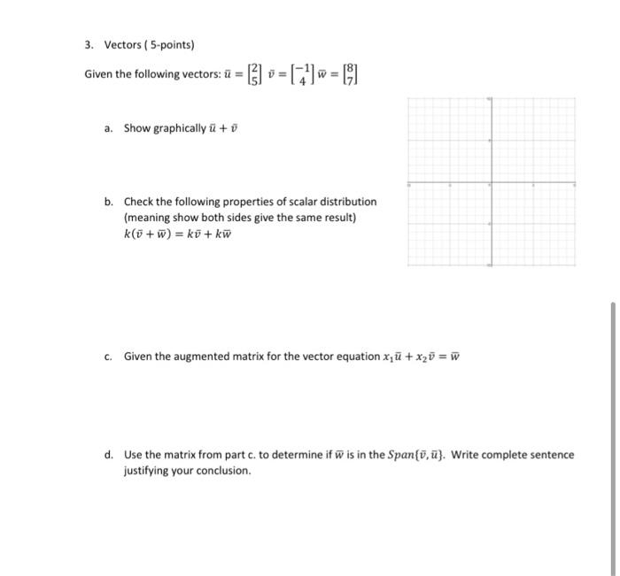 Solved 3. Vectors ( 5-points) Given the following vectors: ū | Chegg.com