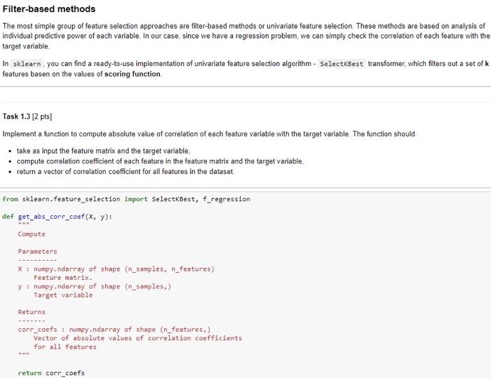 Solved Filter-based methods The most simple group of feature | Chegg.com