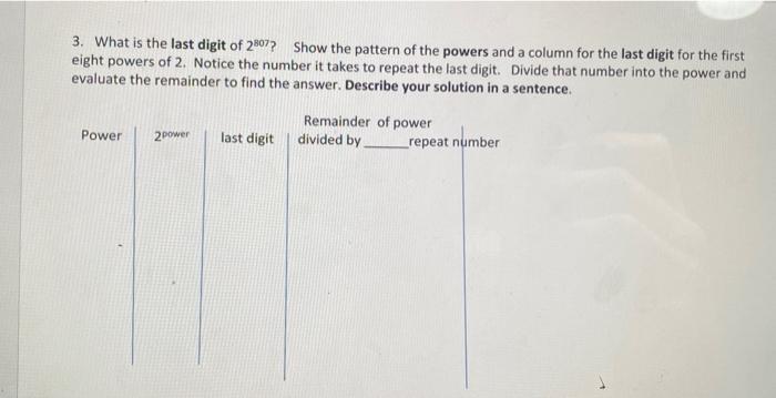 Solved 3. What is the last digit of 2807? Show the pattern | Chegg.com