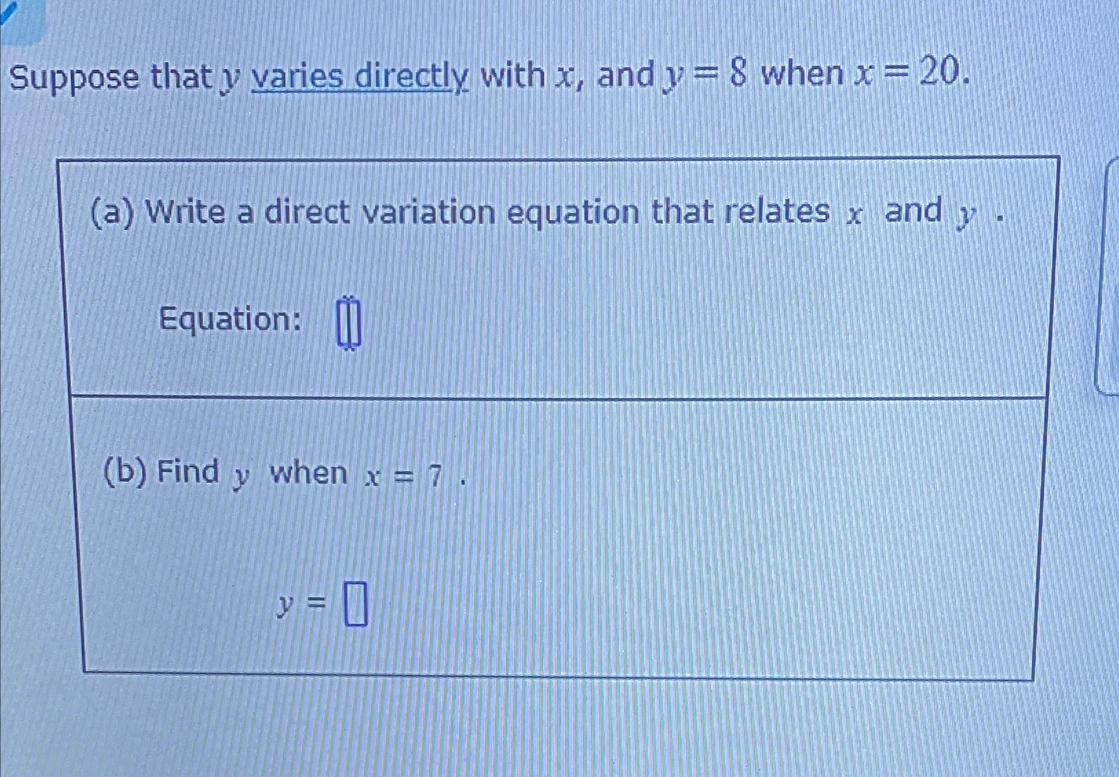 Solved Suppose That Y ﻿varies Directly With X ﻿and Y 8