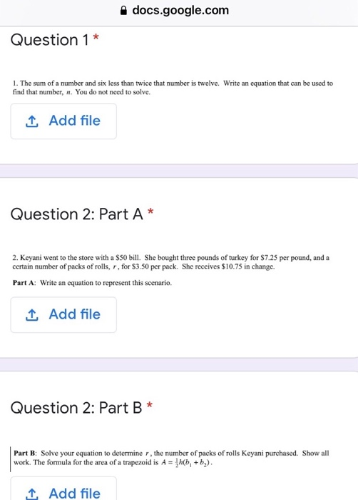 Solved docs.google.com Question 1* 1. The sum of a number | Chegg.com