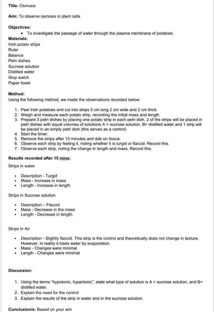 Solved Title Osmosis Aim To observe osmosis in plant cells