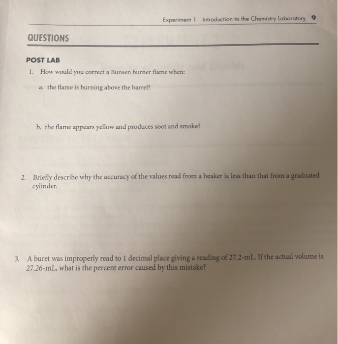 Solved Experiment 1 Introduction To The Chemistry Laboratory | Chegg.com