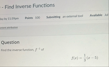 Solved Find Inverse Functionsday by 11:59pmPoints | Chegg.com