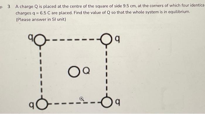 Solved 3 A charge Q is placed at the centre of the square of | Chegg.com