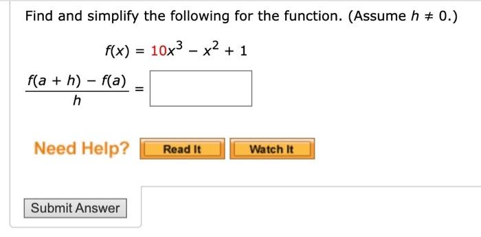 Solved Find And Simplify The Following For The Function. | Chegg.com