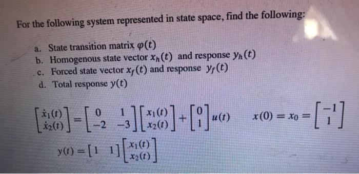Solved For the following system represented in state space, | Chegg.com