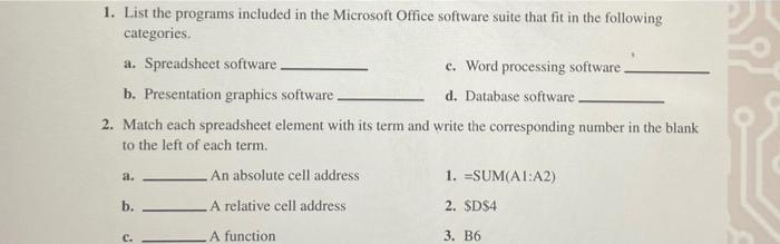 Solved 1. List the programs included in the Microsoft Office 