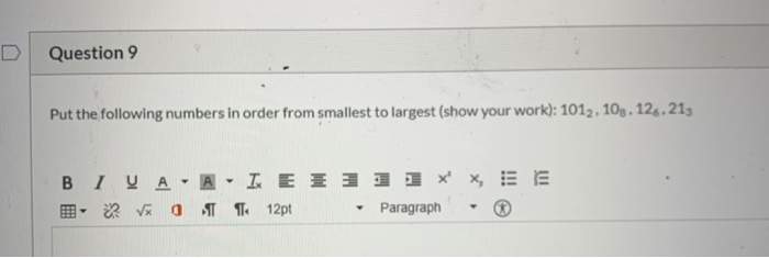 Solved Question 9 Put the following numbers in order from | Chegg.com