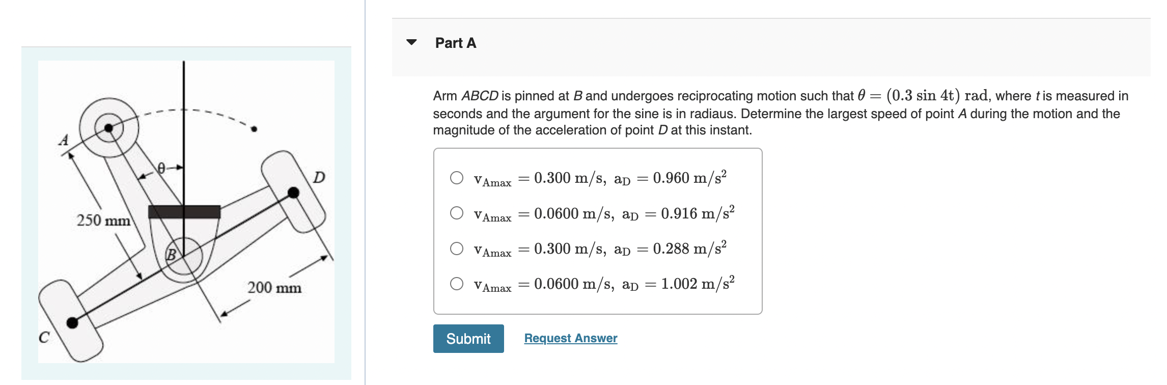 Solved Part AArm ABCD is ﻿pinned at B ﻿and undergoes | Chegg.com
