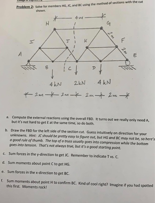 Solved Problem 2 Solve For Members Hg Jc And Using Chegg Com