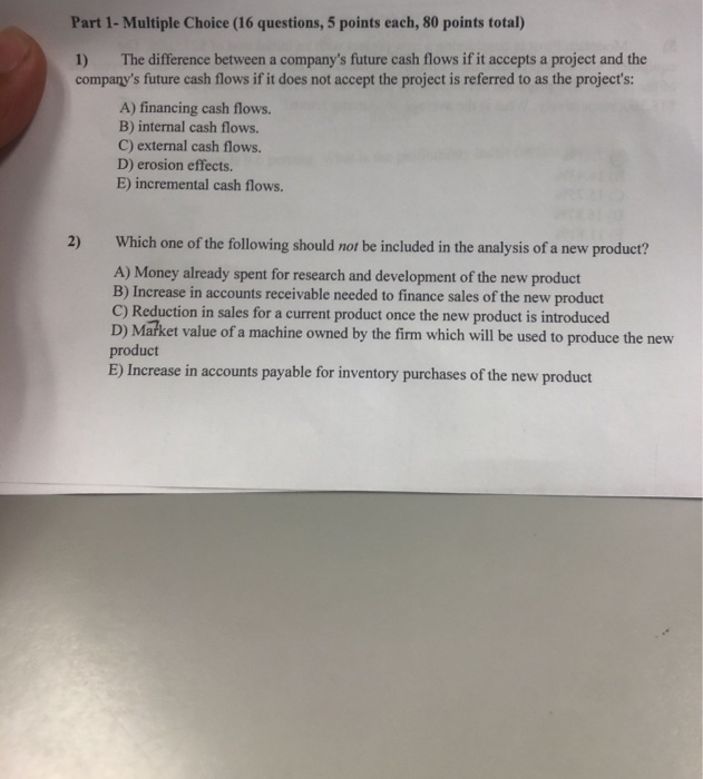Solved Part 1- Multiple Choice (16 questions, 5 points each, | Chegg.com