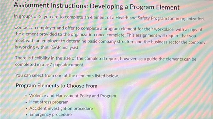 Solved Assignment Instructions: Developing a Program Element | Chegg.com
