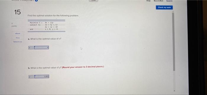 Solved Hle Save Som Check my werk 15 Find the optimal | Chegg.com