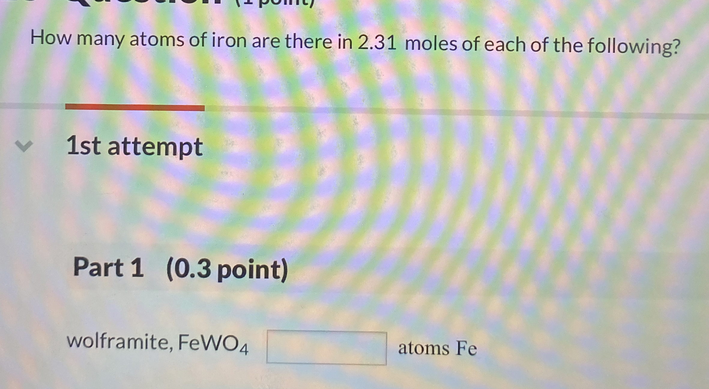 Solved How many atoms of iron are there in 2.31 ﻿moles of
