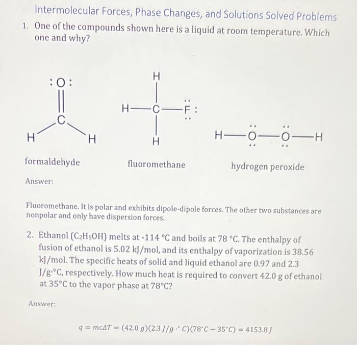 Solved Intermolecular Forces, Phase Changes, And Solutions | Chegg.com