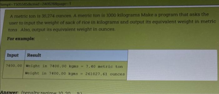 Kilos in metric clearance ton