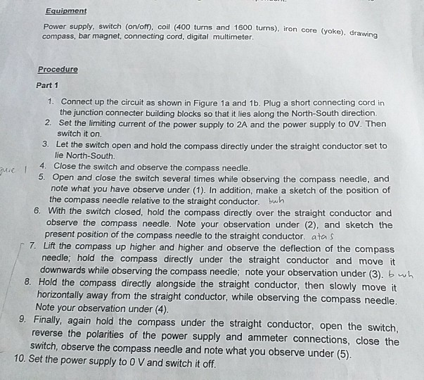 Table 1: Observation and sketch of compass needle | Chegg.com