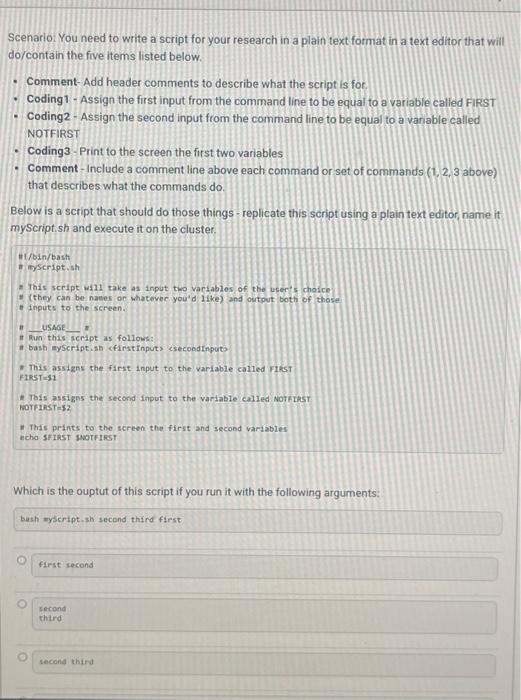 Solved Scenario: You need to write a script for your | Chegg.com
