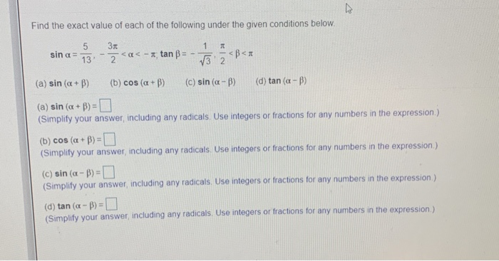 Solved Find the exact value of each of the following under | Chegg.com