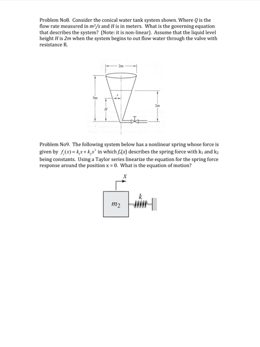 Solved Problem No8. Consider the conical water tank system | Chegg.com
