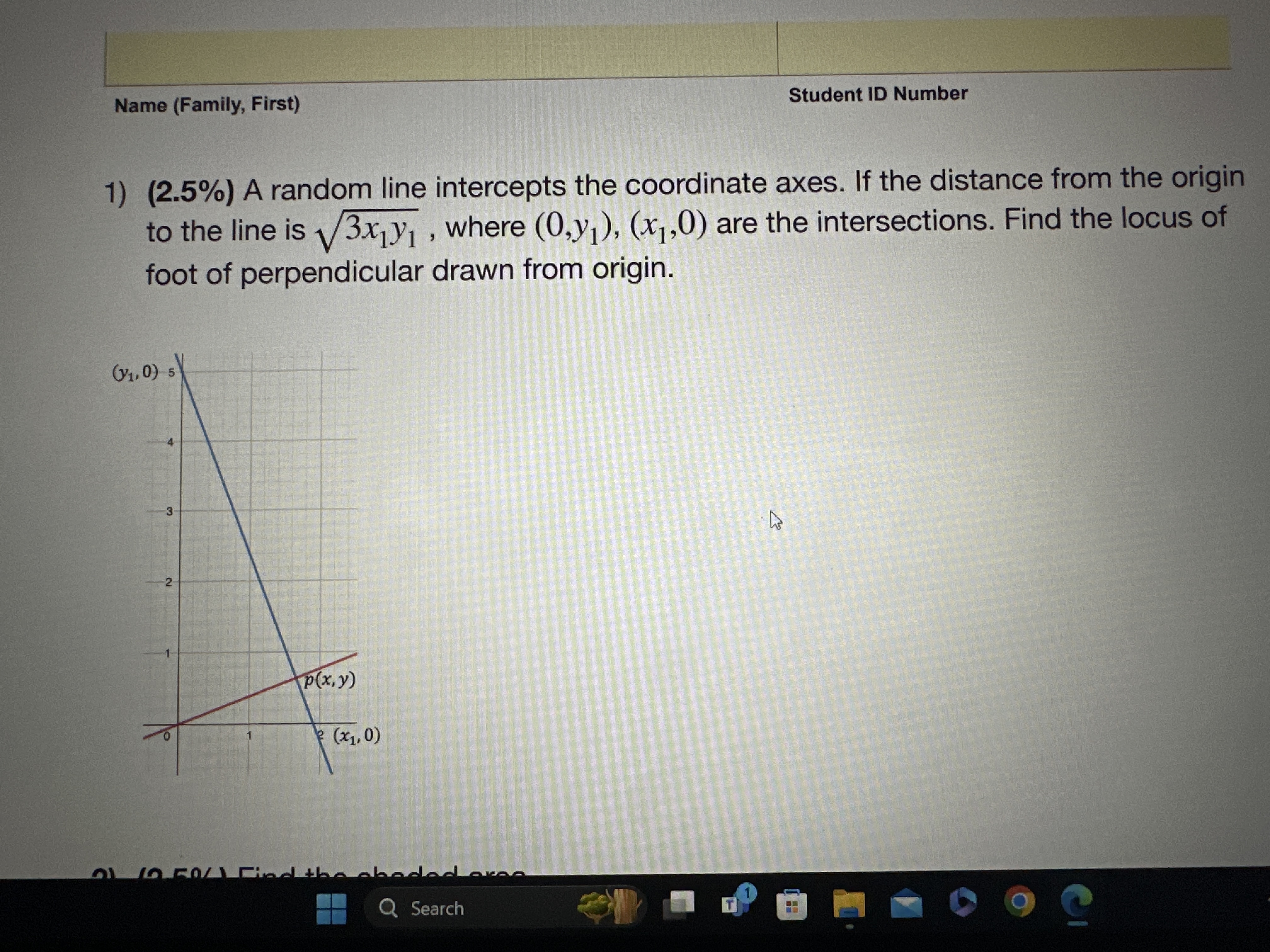 Solved (2.5%) ﻿A random line intercepts the coordinate axes. | Chegg.com