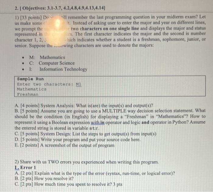 Solved 2. Objectives: 3.1-3.7, 4.2,4.8,4.9.4.13,4.14) 1) (33 | Chegg.com