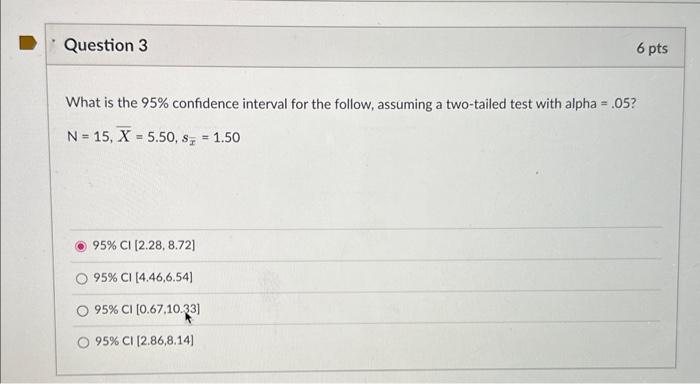 Solved What is the 95% confidence interval for the follow, | Chegg.com