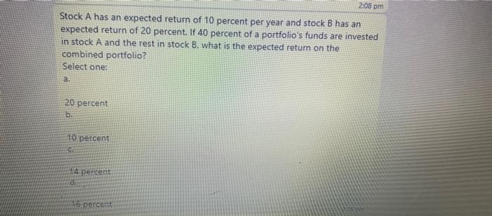 Solved Stock A has an expected return of 10 percent per year | Chegg.com