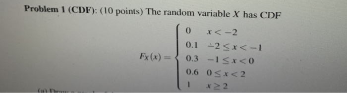 Cdf Problems Solved Problem 1 (CDF): (10 points) The random variable X | Chegg.com