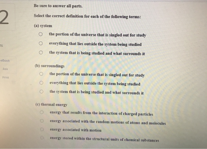 Solved Be sure to answer all parts. 2 Select the correct | Chegg.com