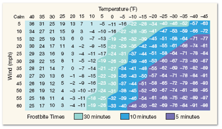 Wind Chill Frostbite Chart