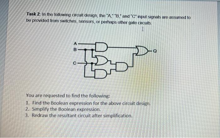 Solved Task 2: In the following circuit design, the "A.""B" | Chegg.com