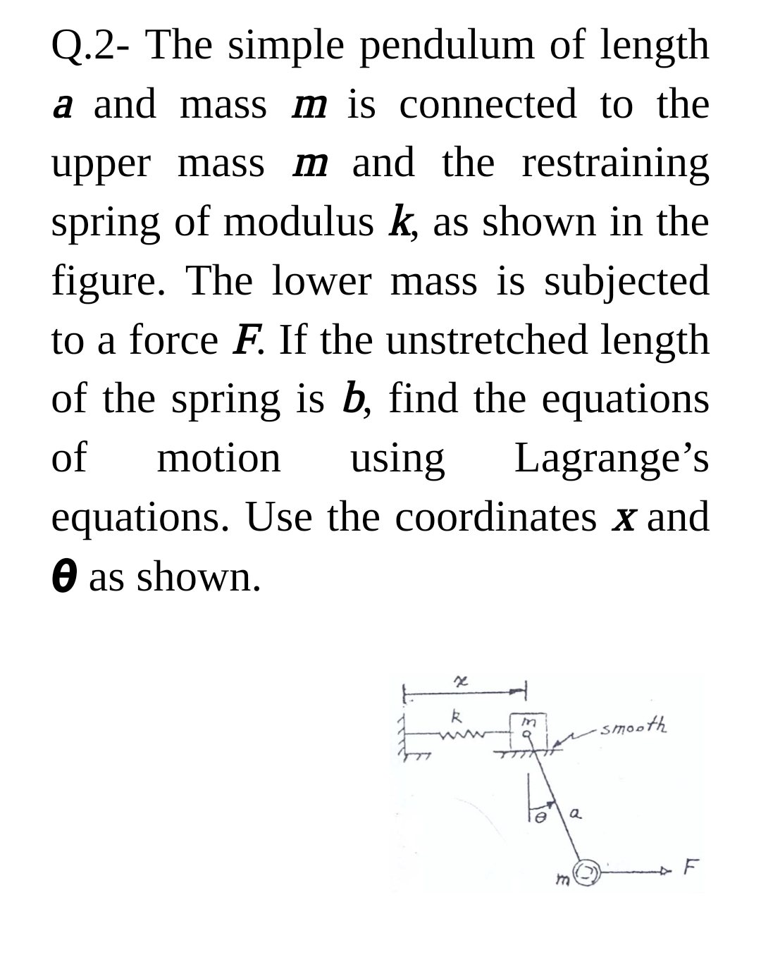 Solved Q.2- The simple pendulum of length a and mass m is | Chegg.com