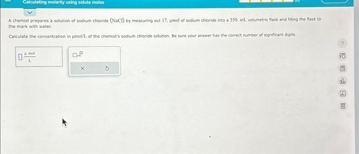 Solved Calculating molarity using solute moles A chemist | Chegg.com