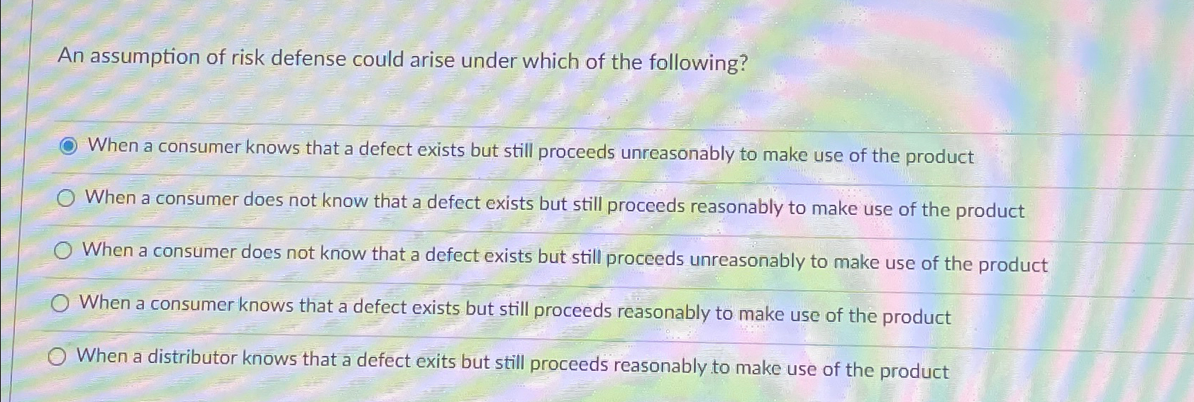Solved An assumption of risk defense could arise under which