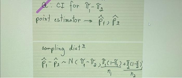 Solved B: CI For π1−π2 Point Estimator →p^1,p^2 Sampling | Chegg.com