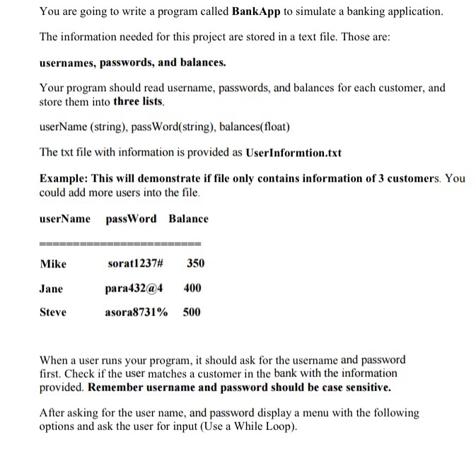Solved You are going to write a program called BankApp to | Chegg.com