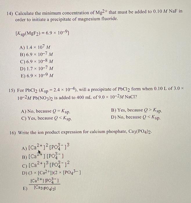 Solved 13 The Solubility Of Lead Ii Chloride Is 0 45 G 100