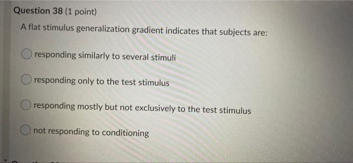 Solved Question 38 (1 point) A flat stimulus generalization | Chegg.com