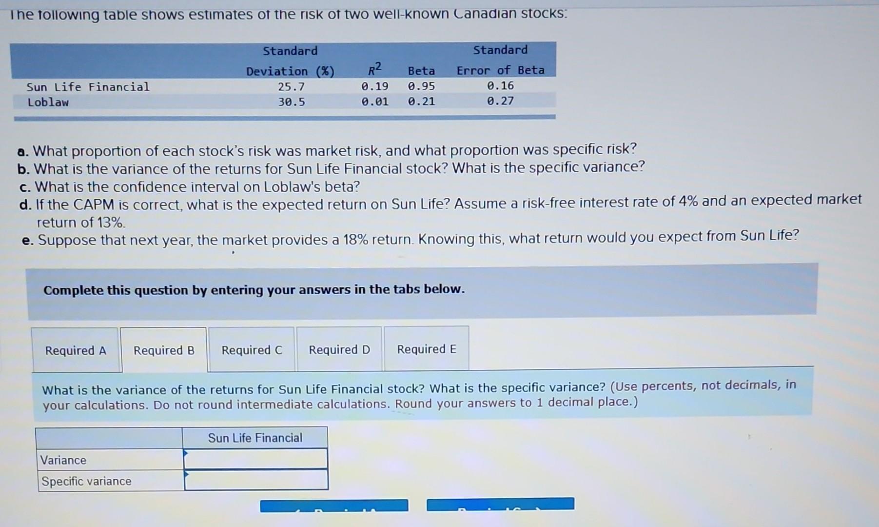 Proportion Risk And Free Risk Solved a. What proportion of each stock's risk was market | Chegg.com