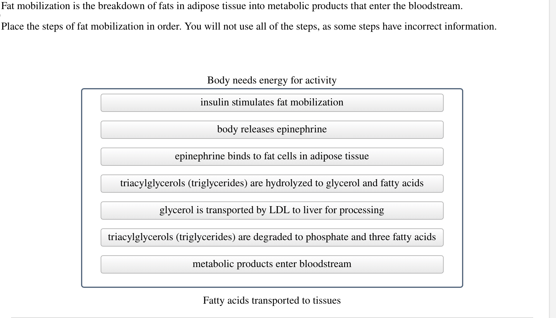 Solved Fat mobilization is the breakdown of fats in adipose | Chegg.com