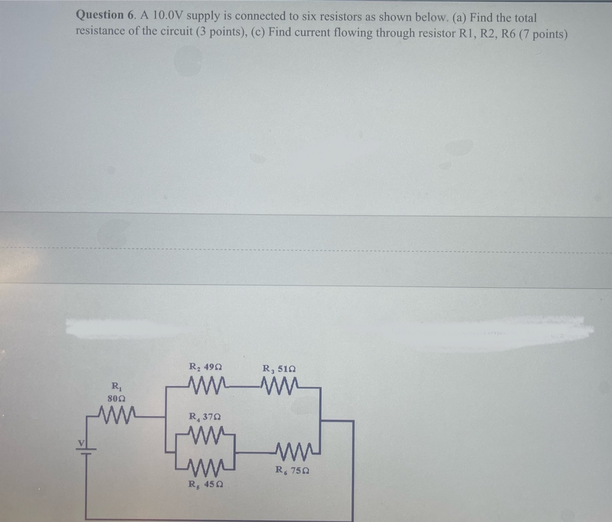Solved Question 6. ﻿A 10.0 ﻿V supply is connected to six | Chegg.com