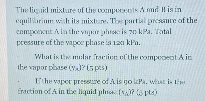 Solved The liquid mixture of the components A and B is in | Chegg.com