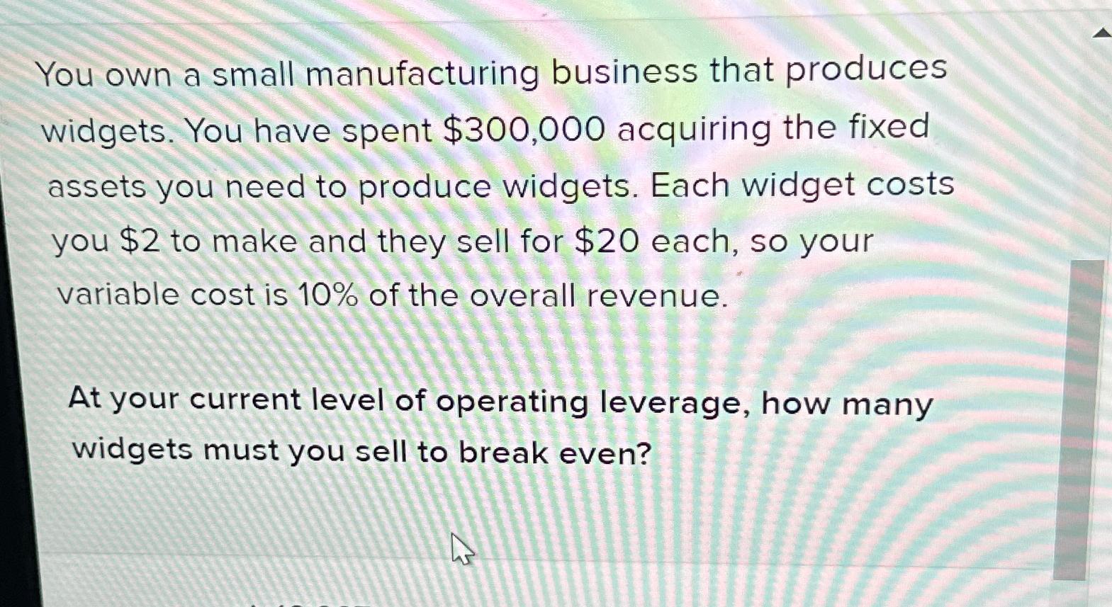 Solved You own a small manufacturing business that produces | Chegg.com