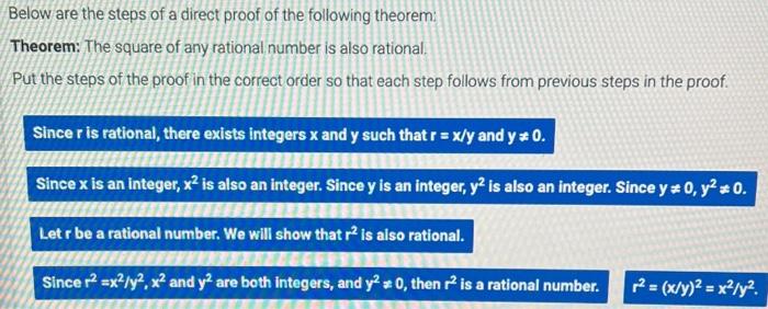 Solved Below are the steps of a direct proof of the | Chegg.com