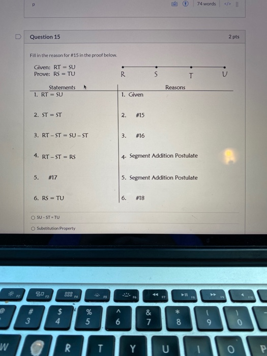 R 74 Words Question 15 2 Pts Fill In The Reason For Chegg 