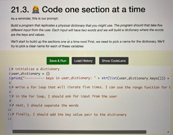 Solved 21.3. A Code one section at a time As a reminder, | Chegg.com